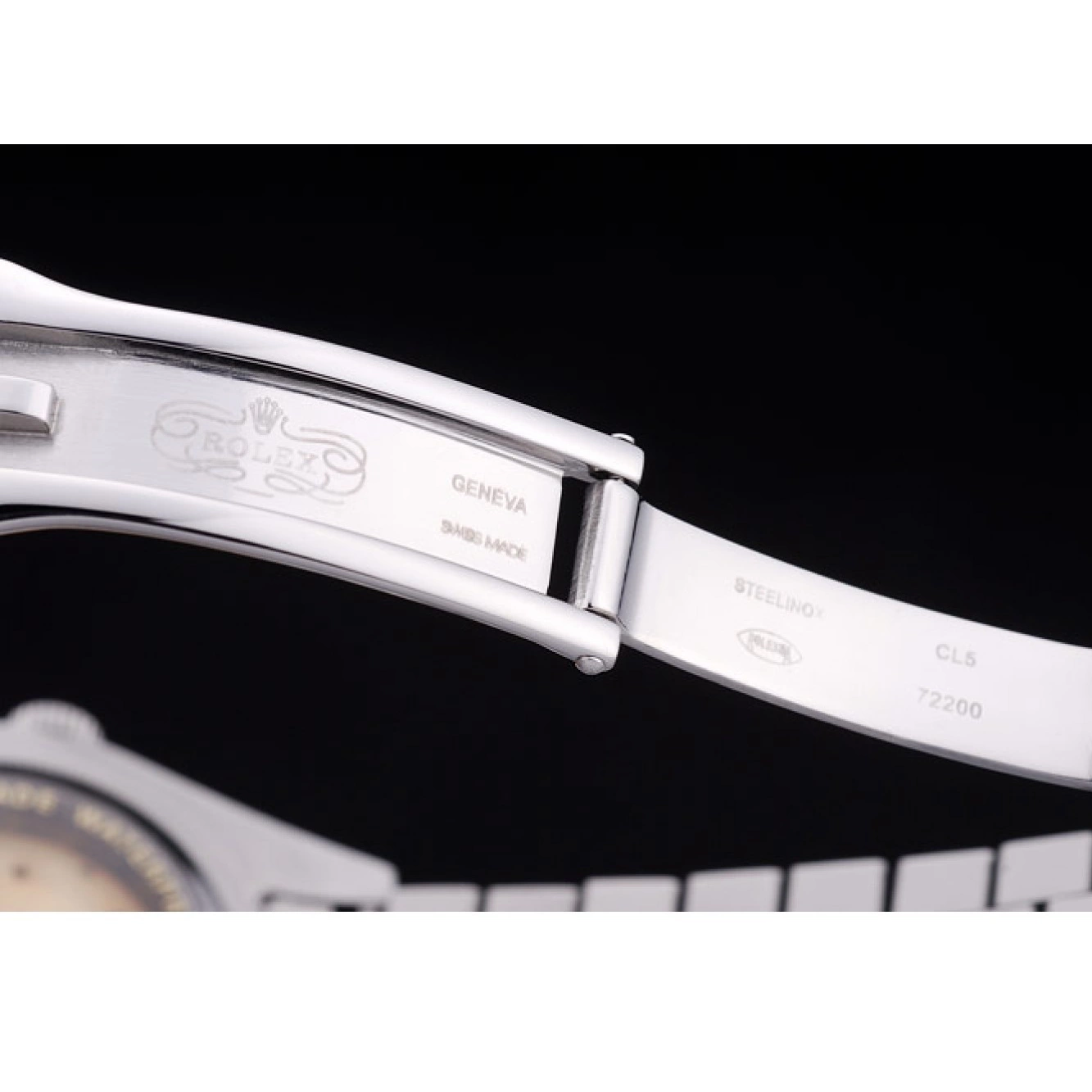 Aaa replica watch Rolex 7458 Black Datejust Ribbed Bezel Diamonds Dial 0731